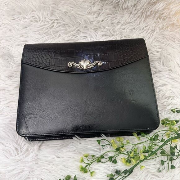 Brighton Black Leather Binder with Croc Emboss and Silver Decorative Clasp - Picture 2 of 13